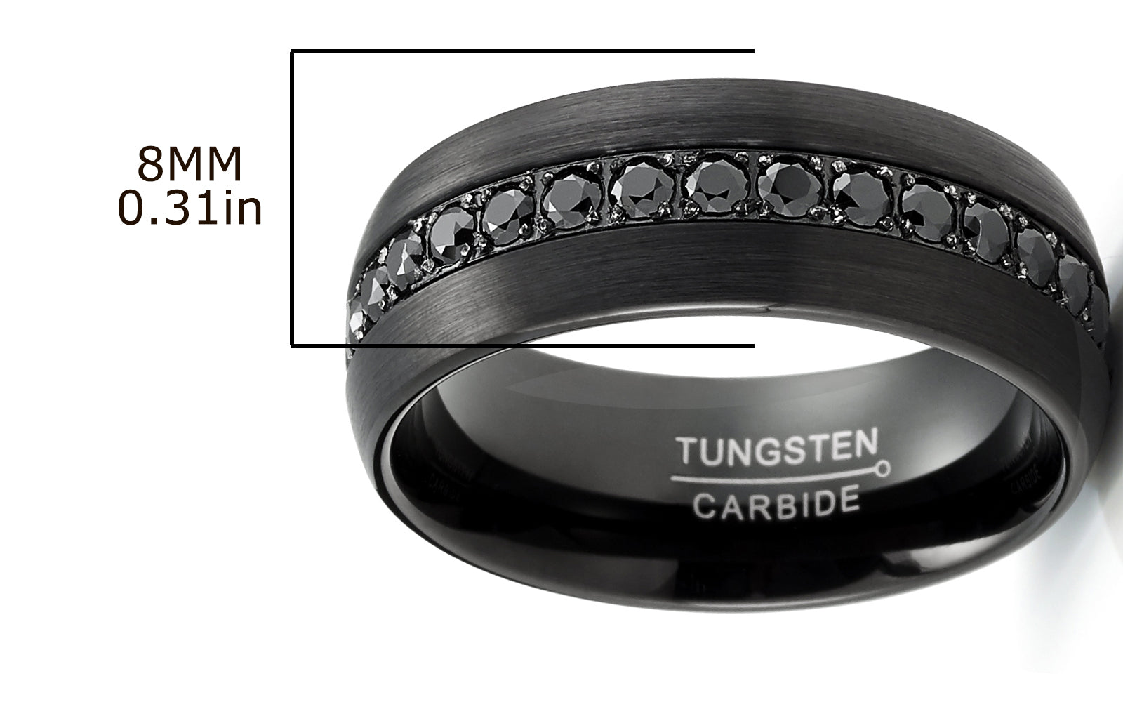 Men's Black Tungsten Ring Wedding Band Black Round 1.7Ct SImulated DIamond CZ Cubic Zirconia 8MM Comfort-Fit