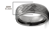 Men's Black Tungsten Ring Wedding Band Gunmetal Hammered 8MM Comfort-Fit