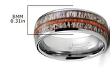 Men's Black Tungsten Ring Wedding Band Deer Antler Whiskey Barrel Wood 8MM Comfort-Fit