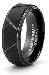 Men's Black Tungsten Ring Wedding Band Black Multi-Faceted 8MM Comfort-Fit