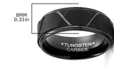 Men's Black Tungsten Ring Wedding Band Black Multi-Faceted 8MM Comfort-Fit