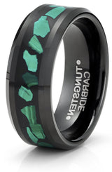 Men's Black Tungsten Ring Wedding Band Green Malachite Inlay 8MM Comfort-Fit