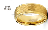 Men's Black Tungsten Ring Wedding Band Goldtone Hammered Center 8MM Comfort-Fit