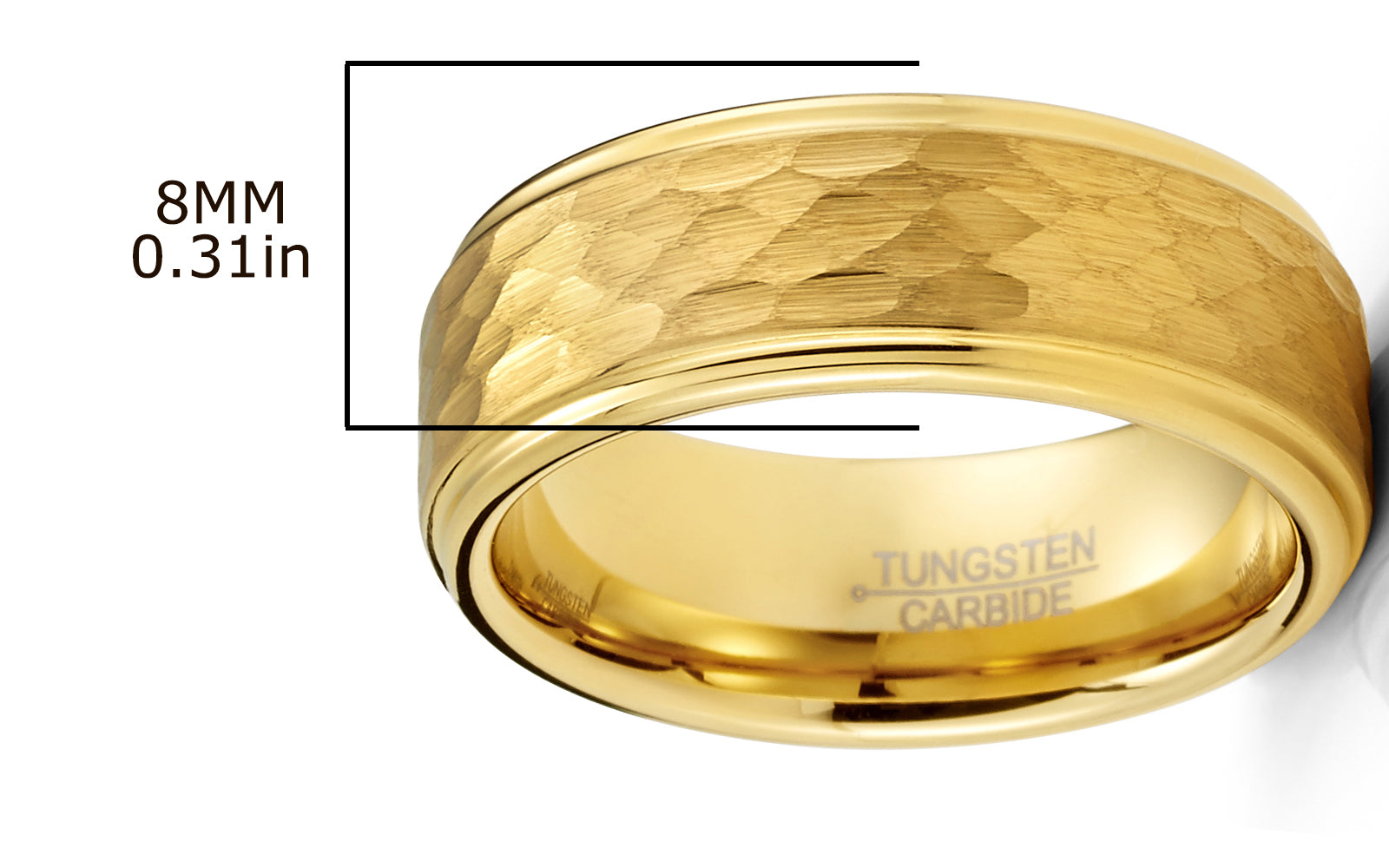 Men's Black Tungsten Ring Wedding Band Goldtone Hammered Center 8MM Comfort-Fit