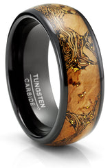 Men's Black Tungsten Ring Wedding Band Cork & Goldtone Glitter Black 8MM Comfort-Fit