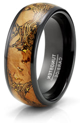 Men's Black Tungsten Ring Wedding Band Cork & Goldtone Glitter Black 8MM Comfort-Fit