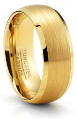 Men's Black Tungsten Ring Wedding Band Goldtone Dome Brushed Center 8MM Comfort-Fit