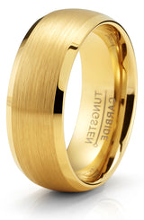Men's Black Tungsten Ring Wedding Band Goldtone Dome Brushed Center 8MM Comfort-Fit