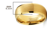 Men's Black Tungsten Ring Wedding Band Goldtone Dome Brushed Center 8MM Comfort-Fit