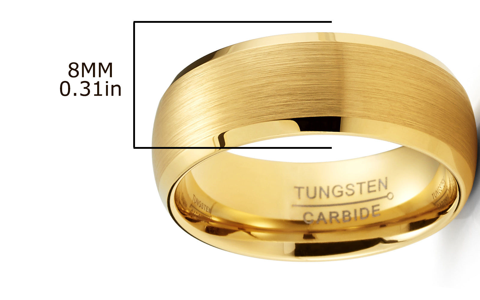 Men's Black Tungsten Ring Wedding Band Goldtone Dome Brushed Center 8MM Comfort-Fit