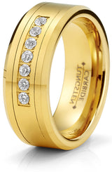 Men's Black Tungsten Ring Wedding Band Goldtone Simulated DIamond CZ Cubic Zirconia 8MM Comfort-Fit