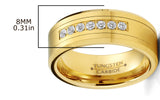 Men's Black Tungsten Ring Wedding Band Goldtone Simulated DIamond CZ Cubic Zirconia 8MM Comfort-Fit