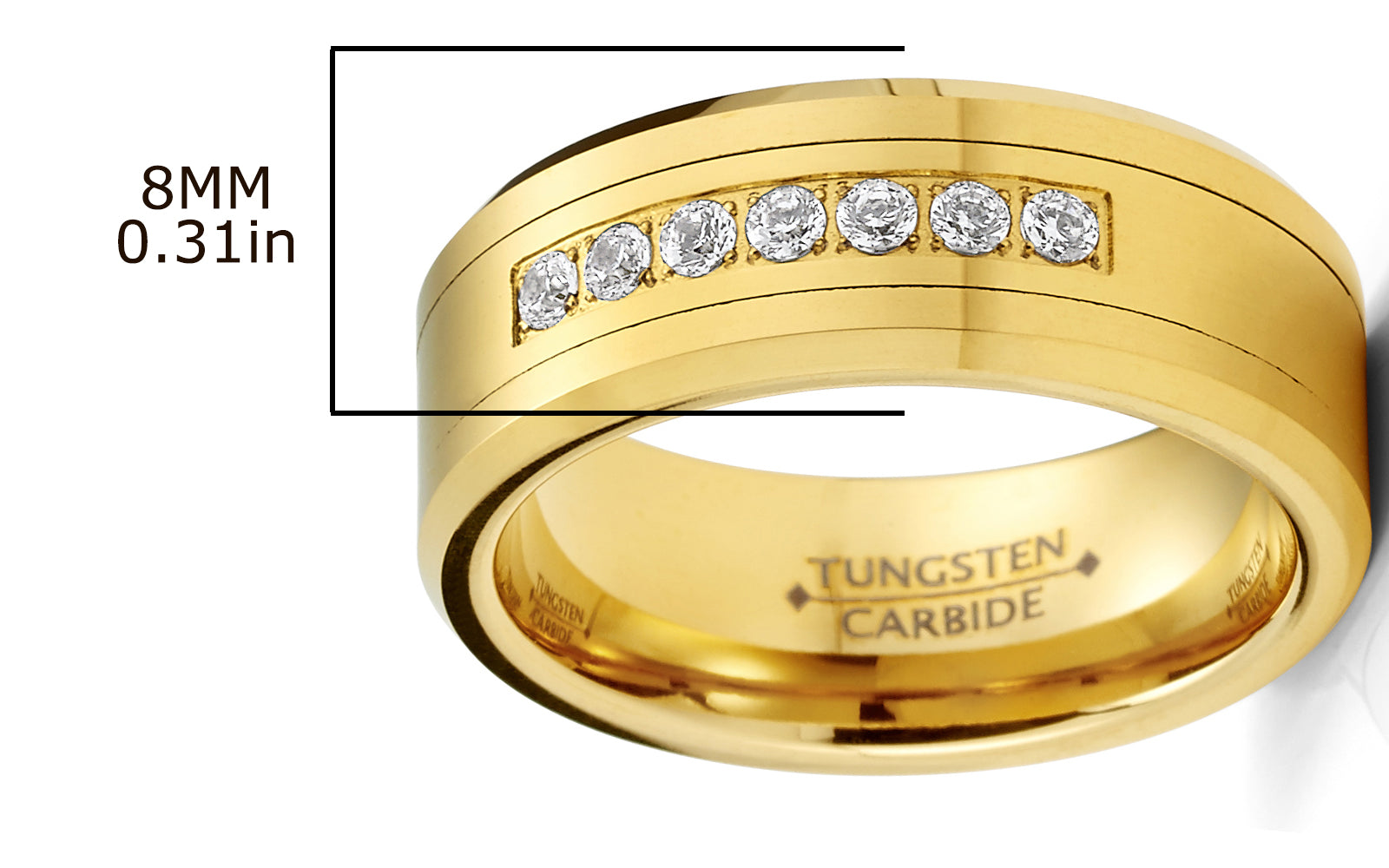 Men's Black Tungsten Ring Wedding Band Goldtone Simulated DIamond CZ Cubic Zirconia 8MM Comfort-Fit