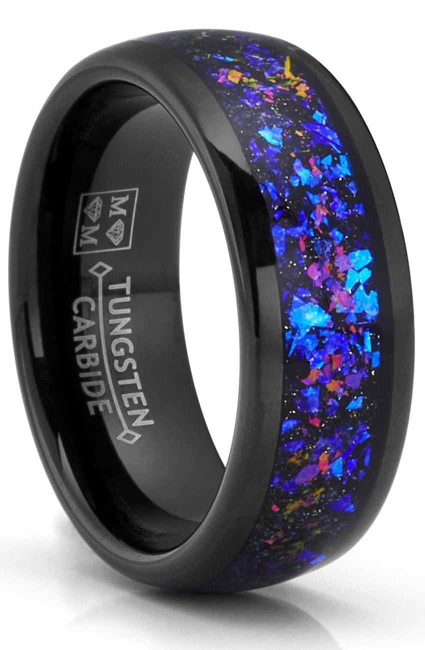 Mens Black Tungsten Wedding Band Orion Nebula Galaxy Engagement Ring Comfort-Fit