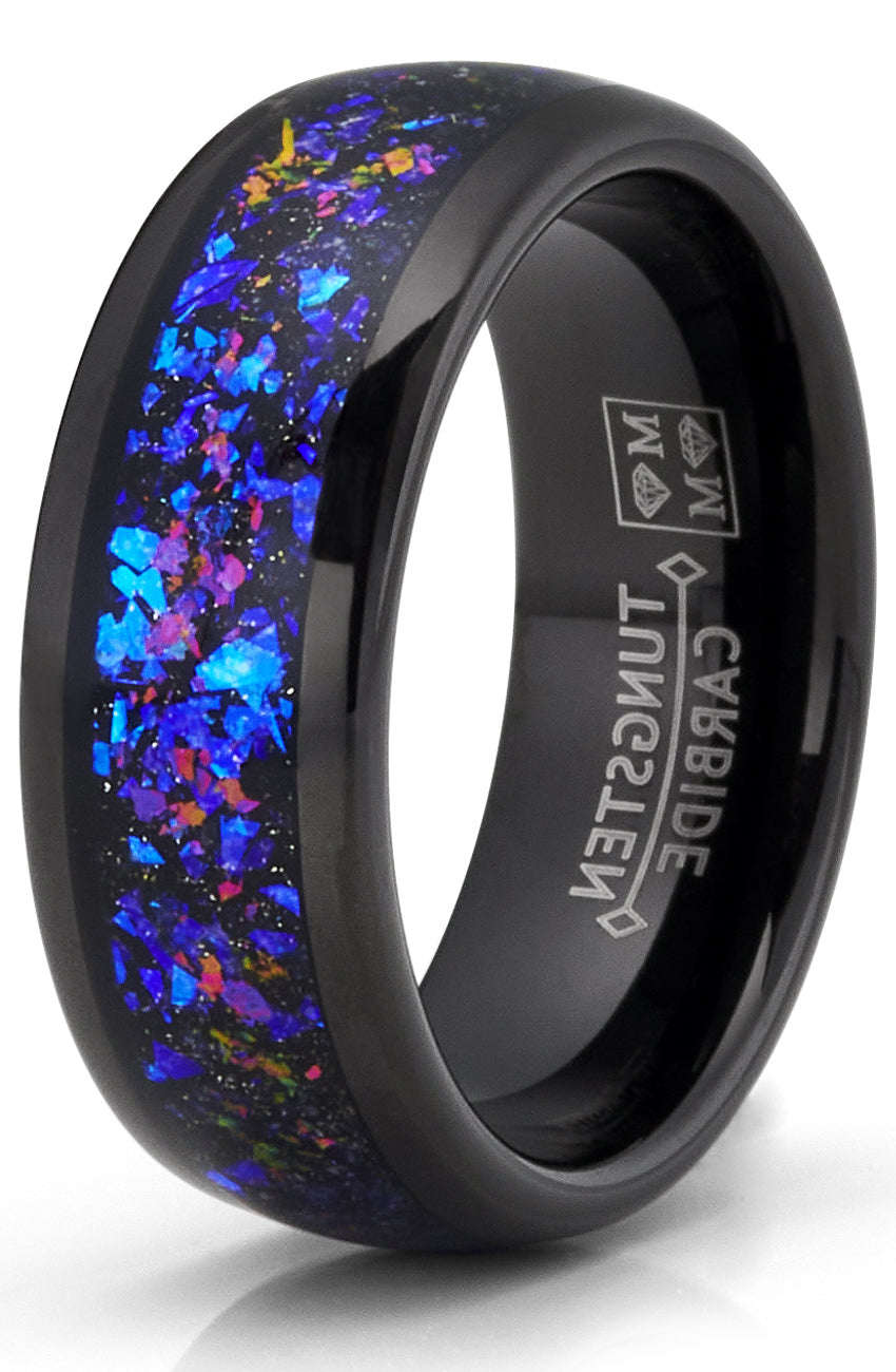 Mens Black Tungsten Wedding Band Orion Nebula Galaxy Engagement Ring Comfort-Fit