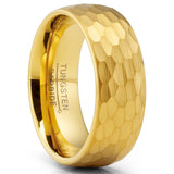 Mens Goldtone Tungsten Wedding Promise Ring Hammered Finish Comfort-Fit 8MM