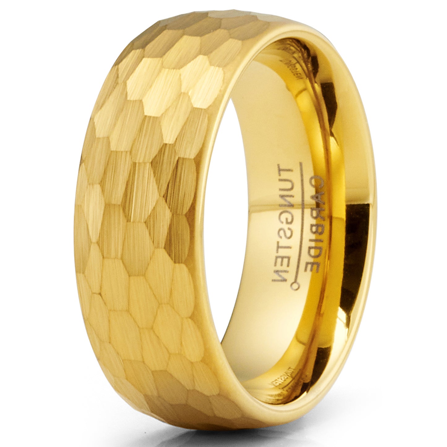 Mens Goldtone Tungsten Wedding Promise Ring Hammered Finish Comfort-Fit 8MM
