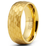 Mens Goldtone Tungsten Wedding Promise Ring Hammered Finish Comfort-Fit 8MM