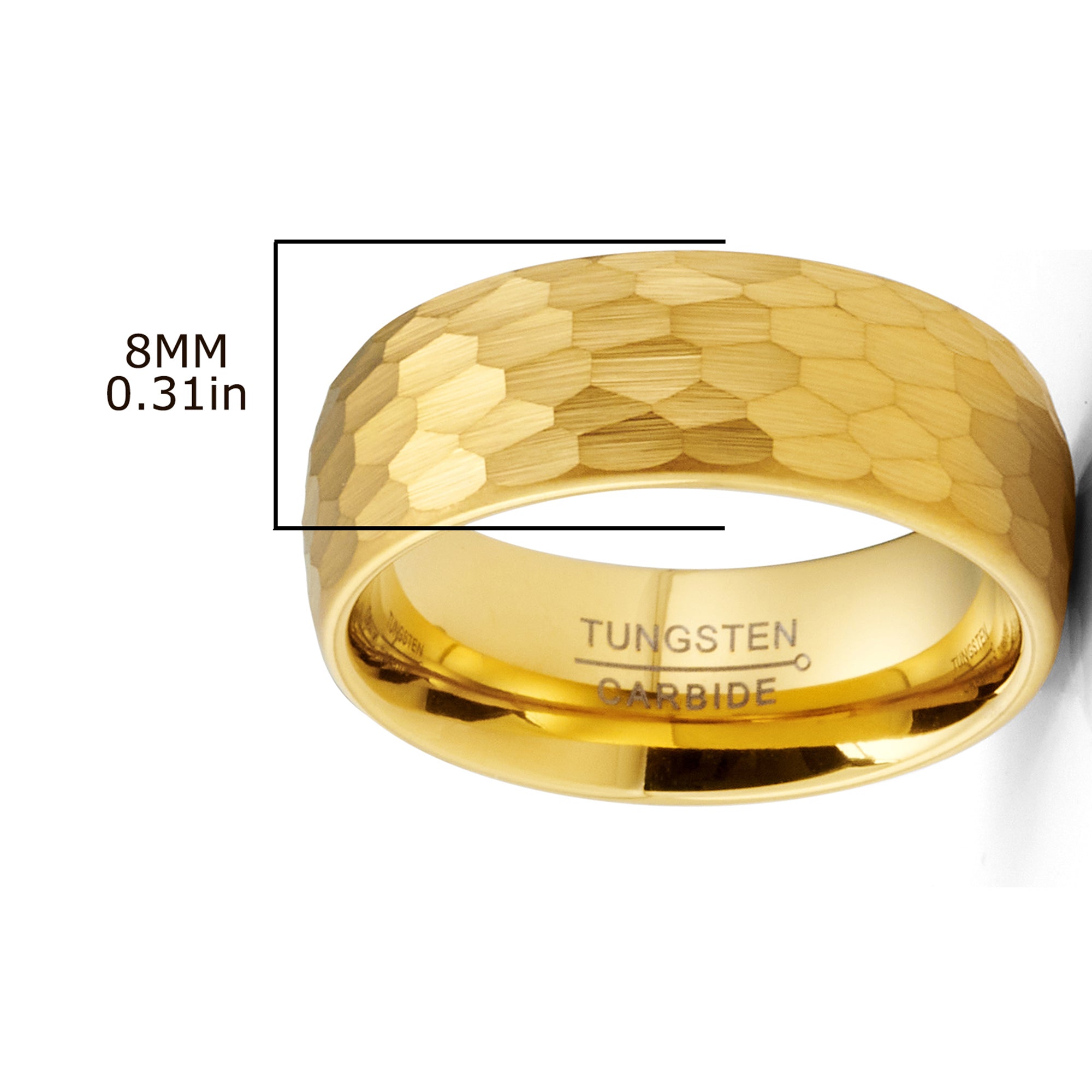 Mens Goldtone Tungsten Wedding Promise Ring Hammered Finish Comfort-Fit 8MM