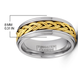 Gold Plated Braided Tungsten Carbide Ring Mens Wedding Band 8MM Comfort-Fit