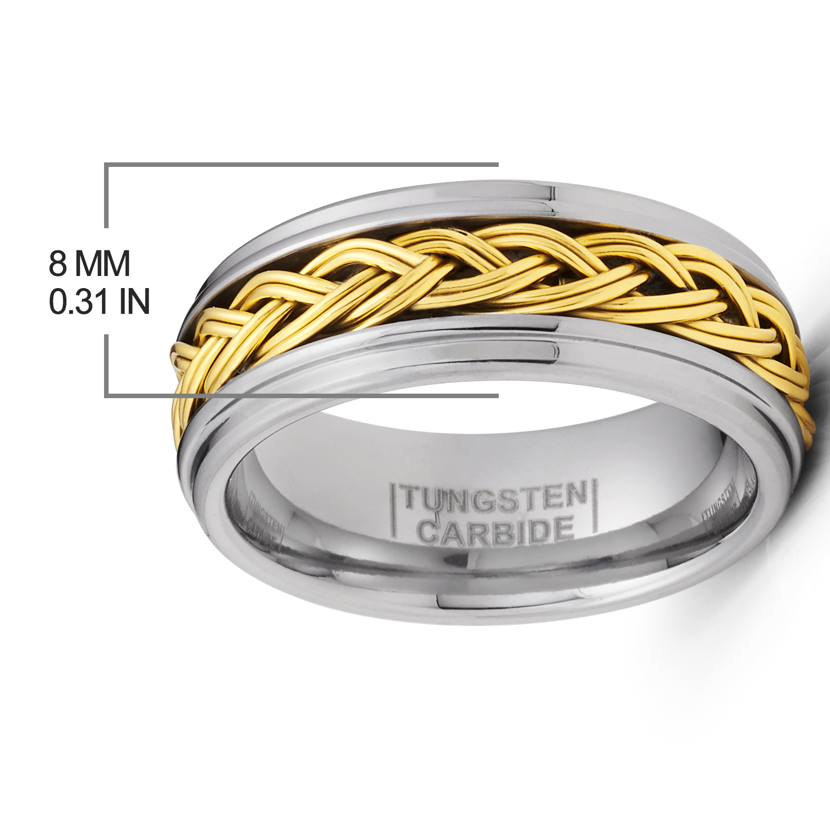 Gold Plated Braided Tungsten Carbide Ring Mens Wedding Band 8MM Comfort-Fit