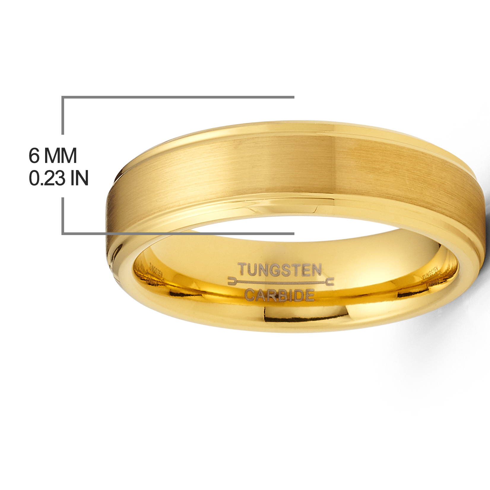 Gold Plated Tungsten Carbide Wedding Band Brushed Ring 6MM Comfort-Fit