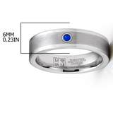 Metal Masters Unisex 18K White Gold Plated Natural Sapphire Tungsten Wedding Band 6MM