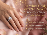 3.25Ct Round Moissanite Crown Halo Bridal Set 18K Over Silver Wedding Engagement Ring Set
