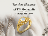 Women's 1Ct. Moissanite Carved 18K Gold over 925 Sterling Silver Vintage Bridal Engagement Ring VVS D-Color
